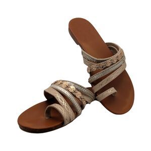 Jellypop Taupe Gold Coin Sandals Size 6.5-7
